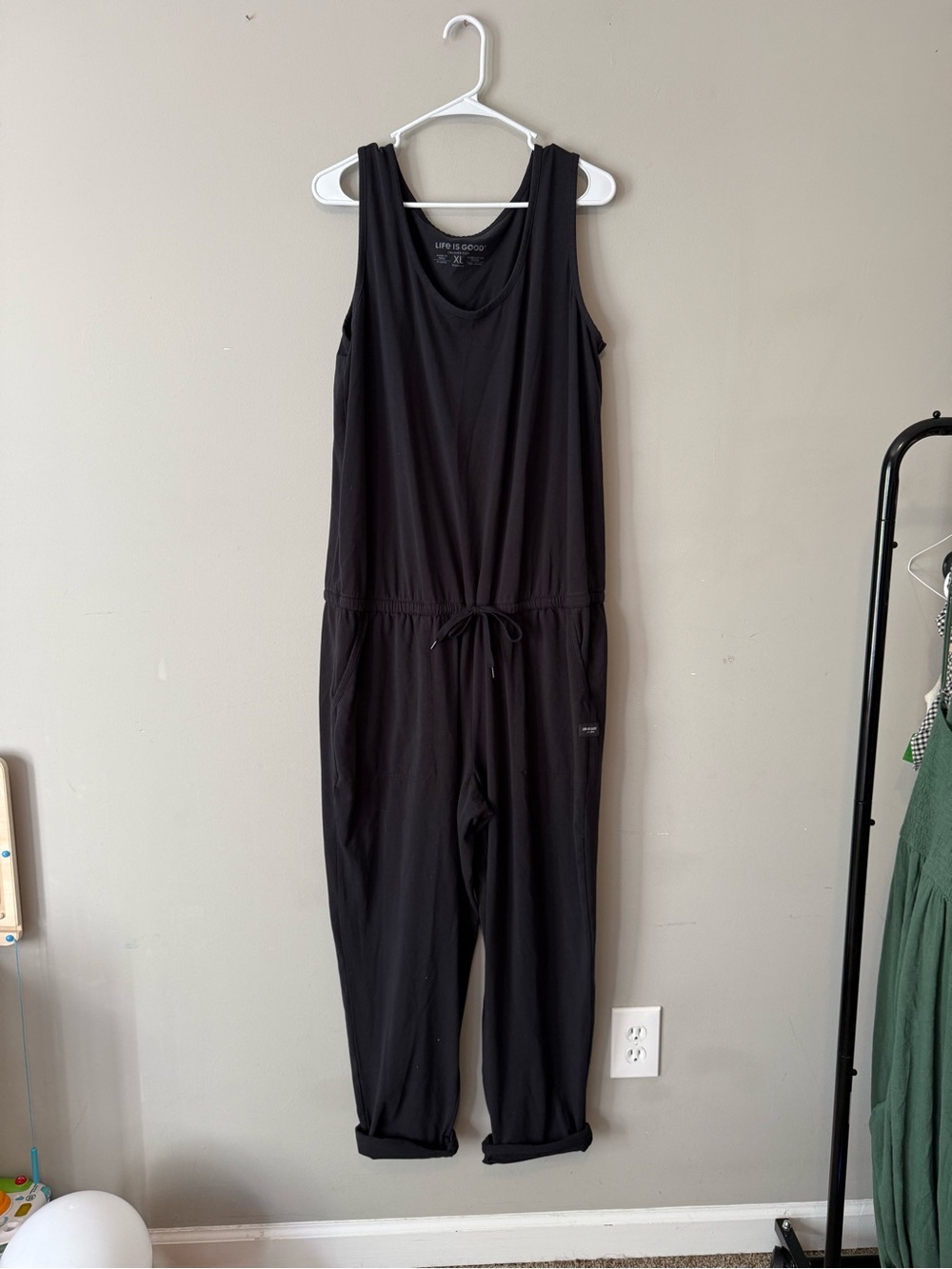 Life Is Good Black Sleeveless Crusher-Flex Drawstring Jumpsuit
